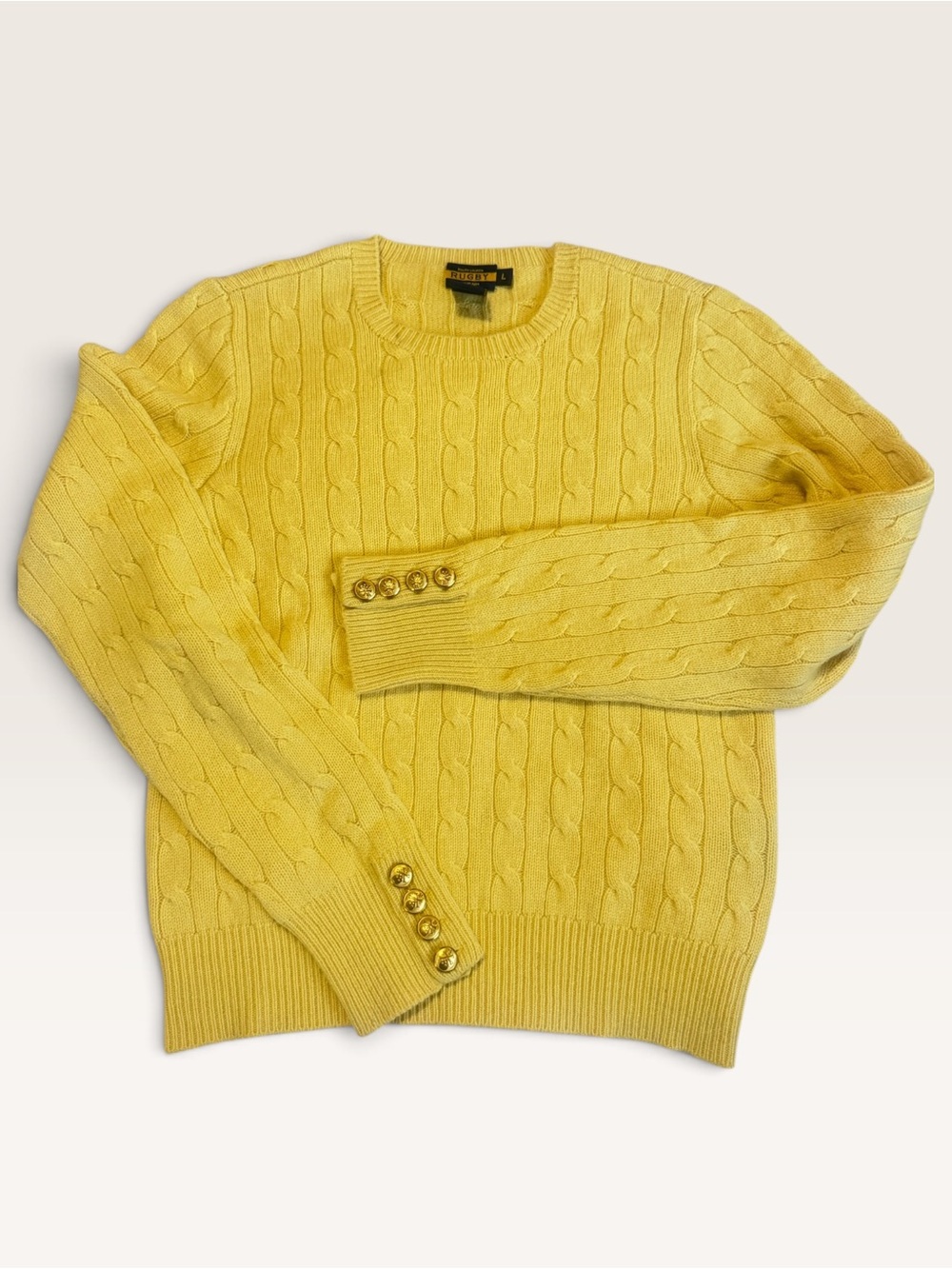 Rugby Ralph Lauren Cable Knit Cashmere Blend Sweater Yellow L Skull Crossbones